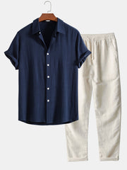 Coledro | Blend Button Up Shirt & Straight Leg Linen Pants