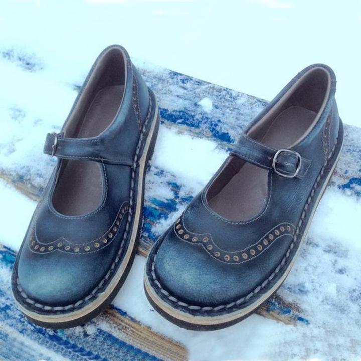Women's Classic Round-Toe Buckle Strap Shoes | Comfortable