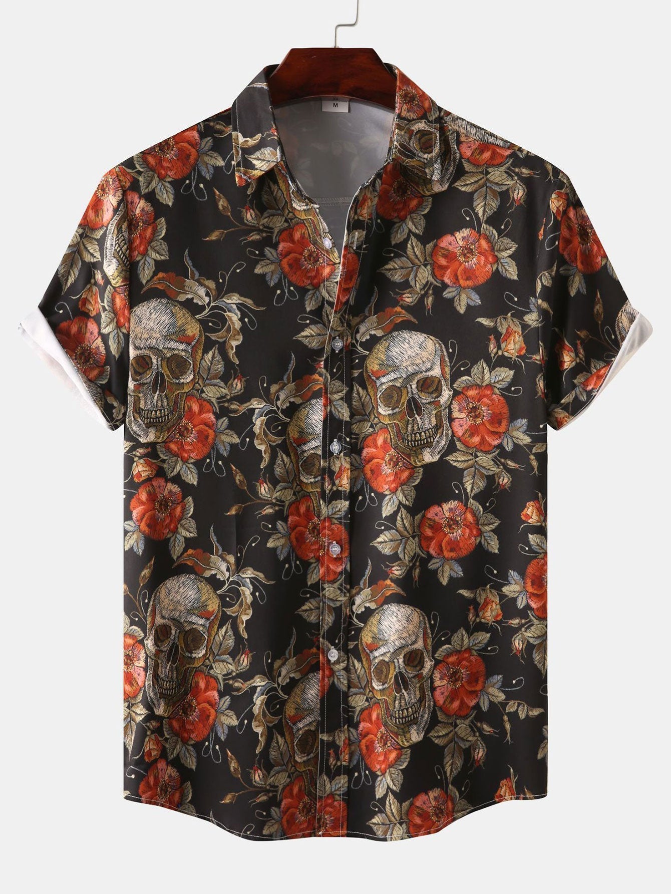 Coledro| Rose Skull Print Button Up Shirt