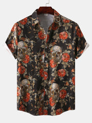 Coledro| Rose Skull Print Button Up Shirt