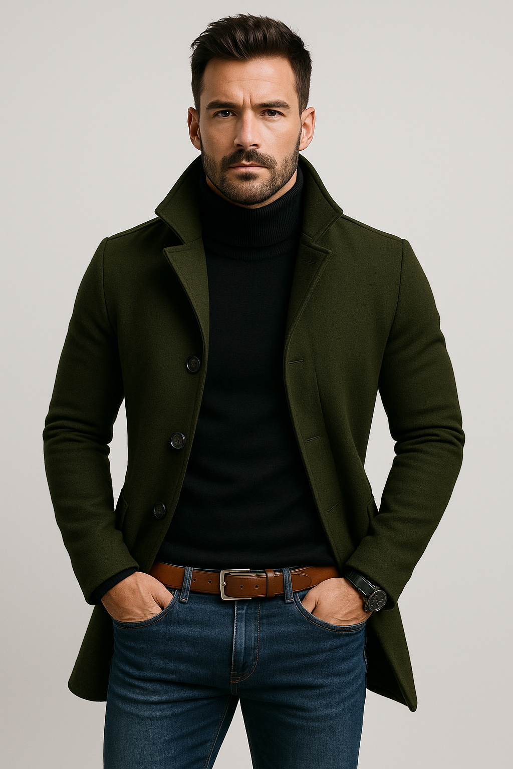 Men's Casual Wool Blend Lapel Single-breasted Slim Short Coat