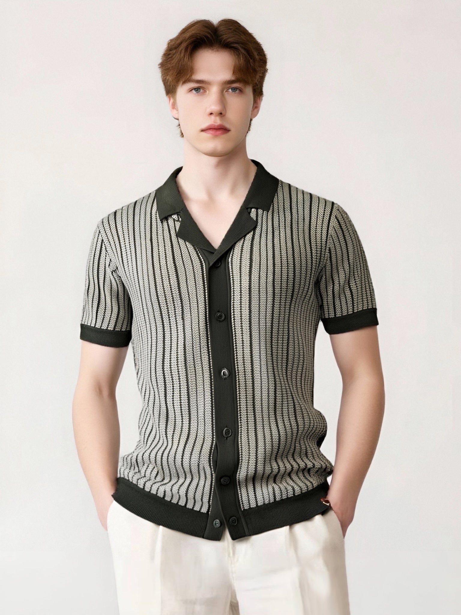 Striped Knit Contrast Trim Sweater-polo