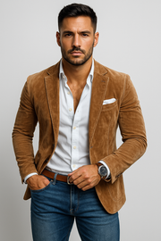 Men's Fashion Solid Suede Notch Lapel Two Buttons Casual Blazer