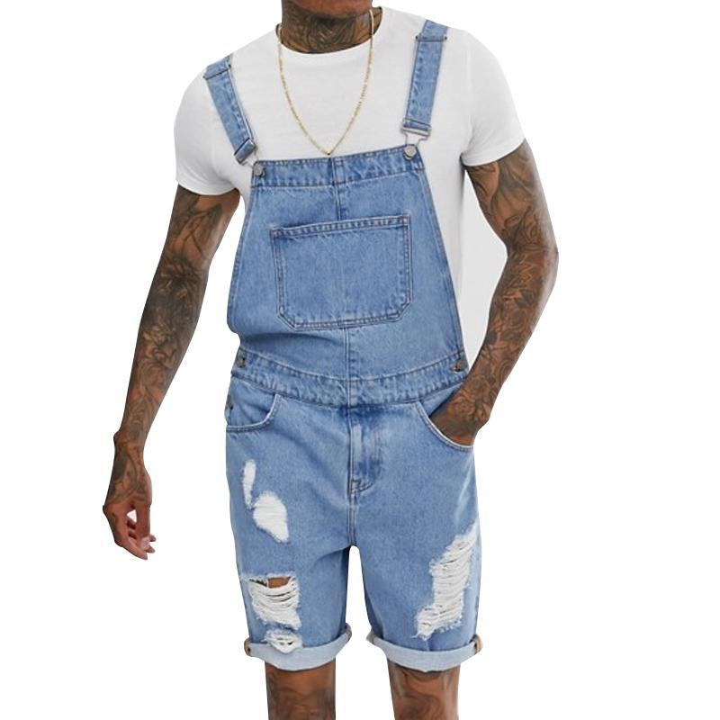 Men's Vintage Denim Ripped Overalls