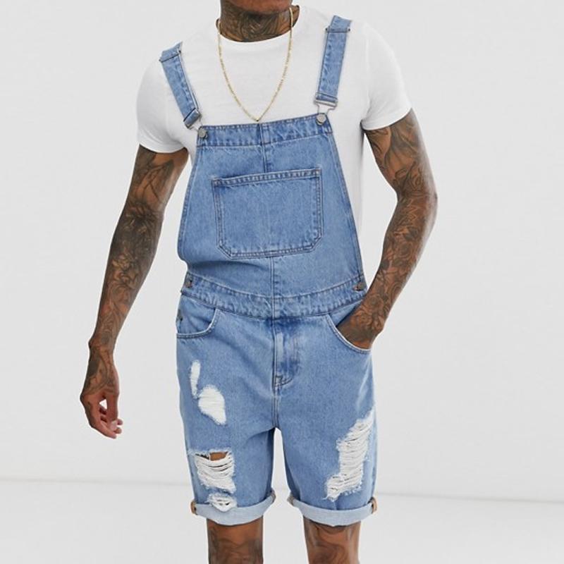 Men's Vintage Denim Ripped Overalls