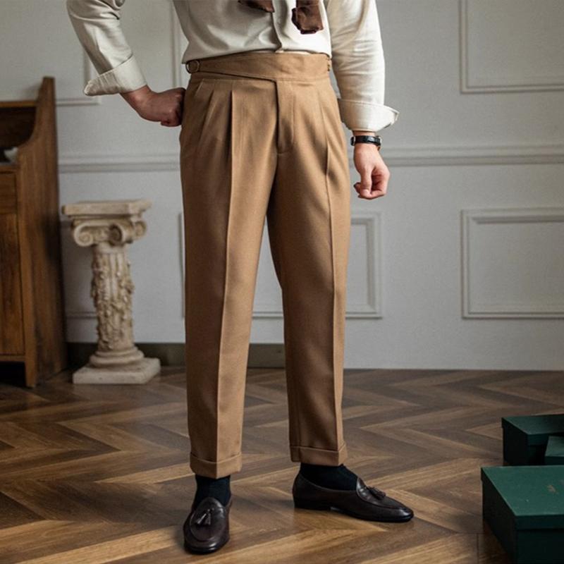 Men's British Neapolitan High Waist Slim Straight Trousers