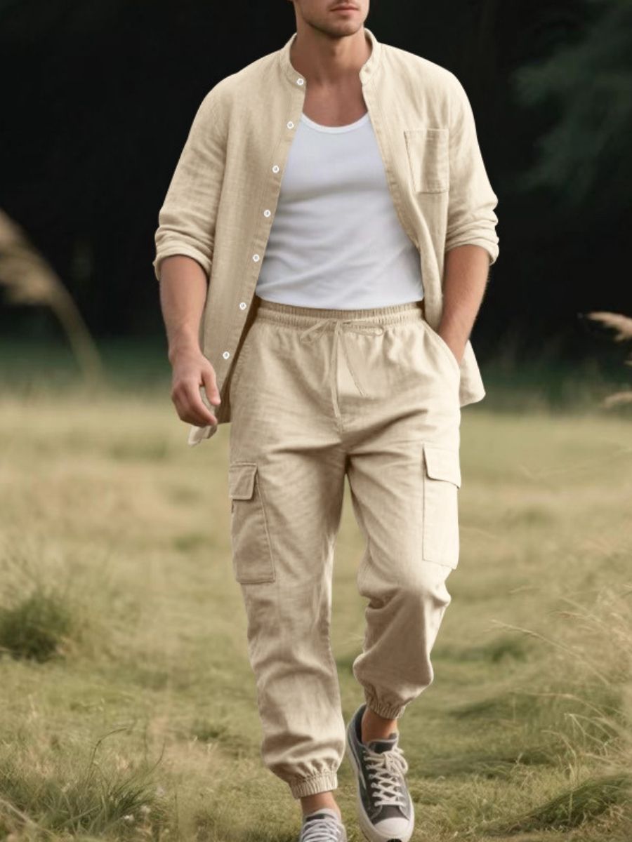 Casual Linen Shirt and Cargo Pants