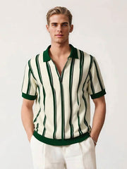 Vertical Stripe Knit Quarter Zip Polo