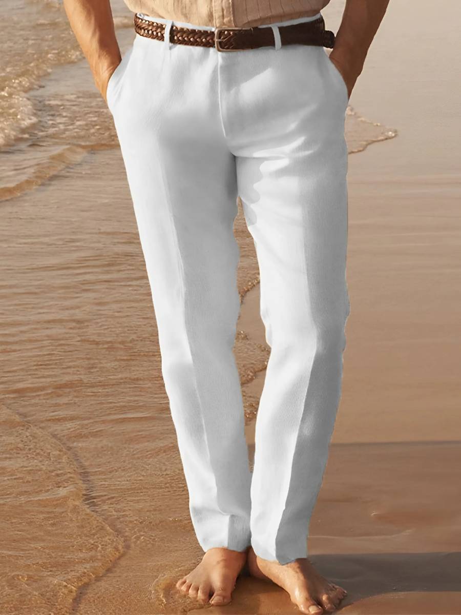 Solid Color Linen-Blend Pants