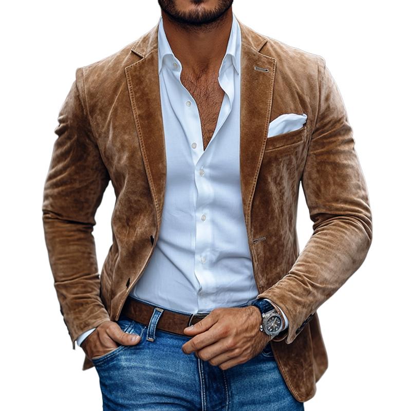 Men's Fashion Solid Suede Notch Lapel Two Buttons Casual Blazer