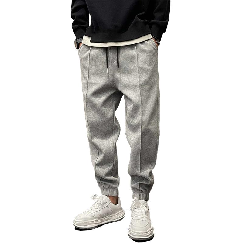 Men's Solid Plush Loose Elastic Waist Casual Sports Pants