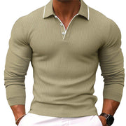 Men's Solid Color Lapel Slim Fit Long Sleeve Polo Shirt