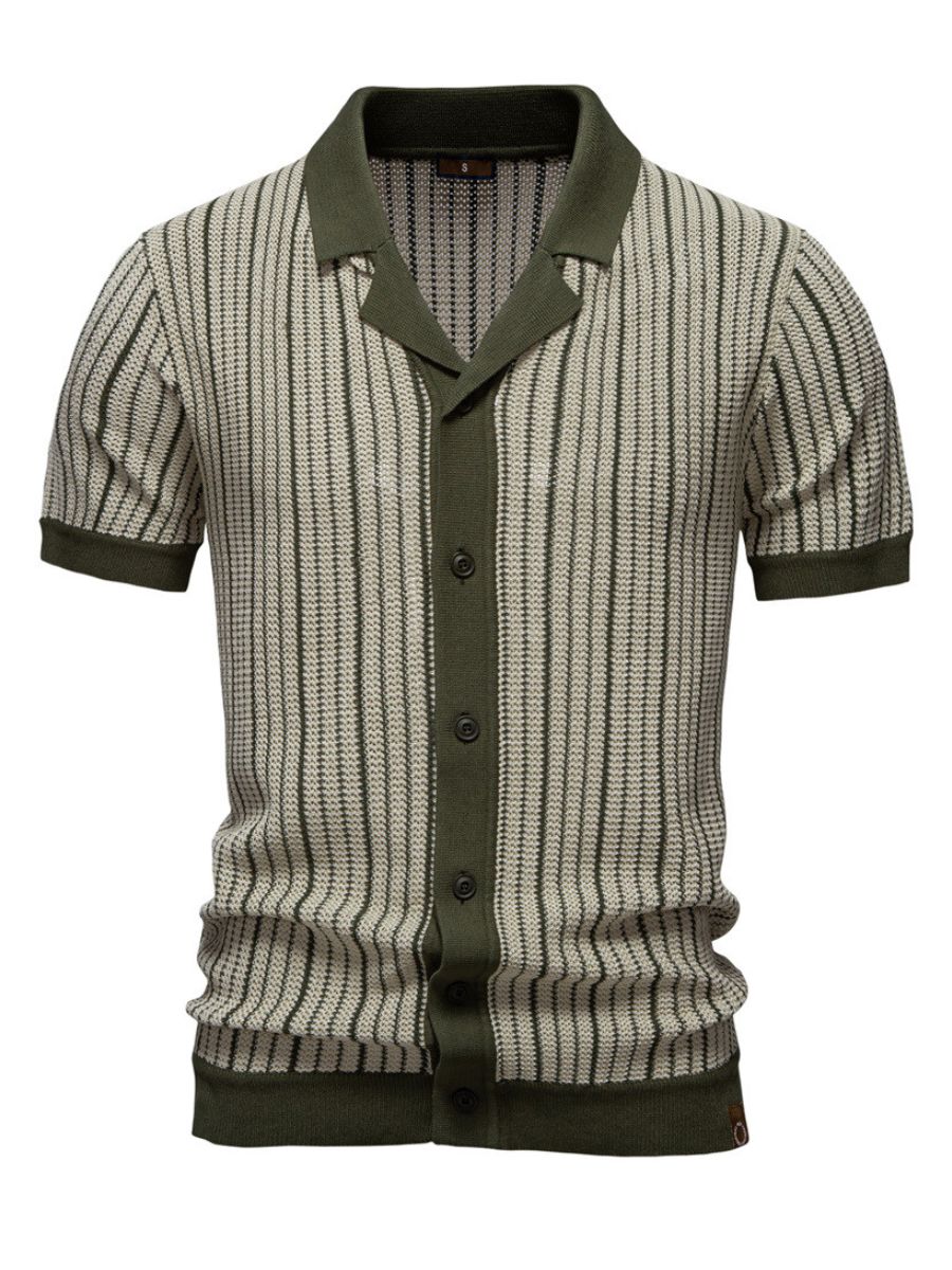 Striped Knit Contrast Trim Sweater-polo