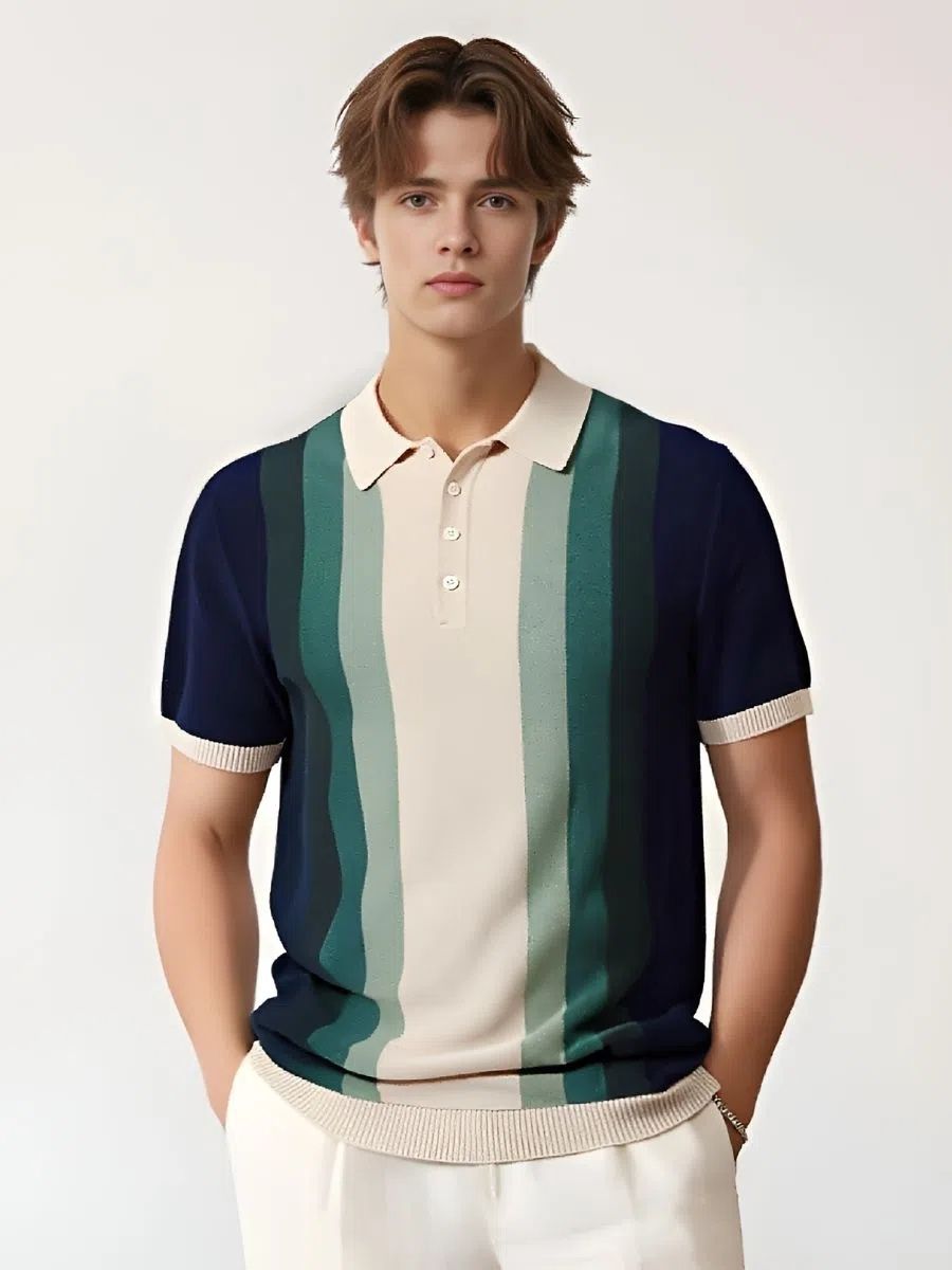 Striped Knit Short Sleeve Polo